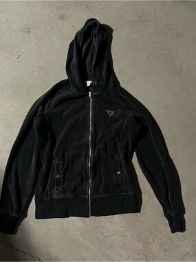 Guess Black Velvet Zip-Up Hoodie